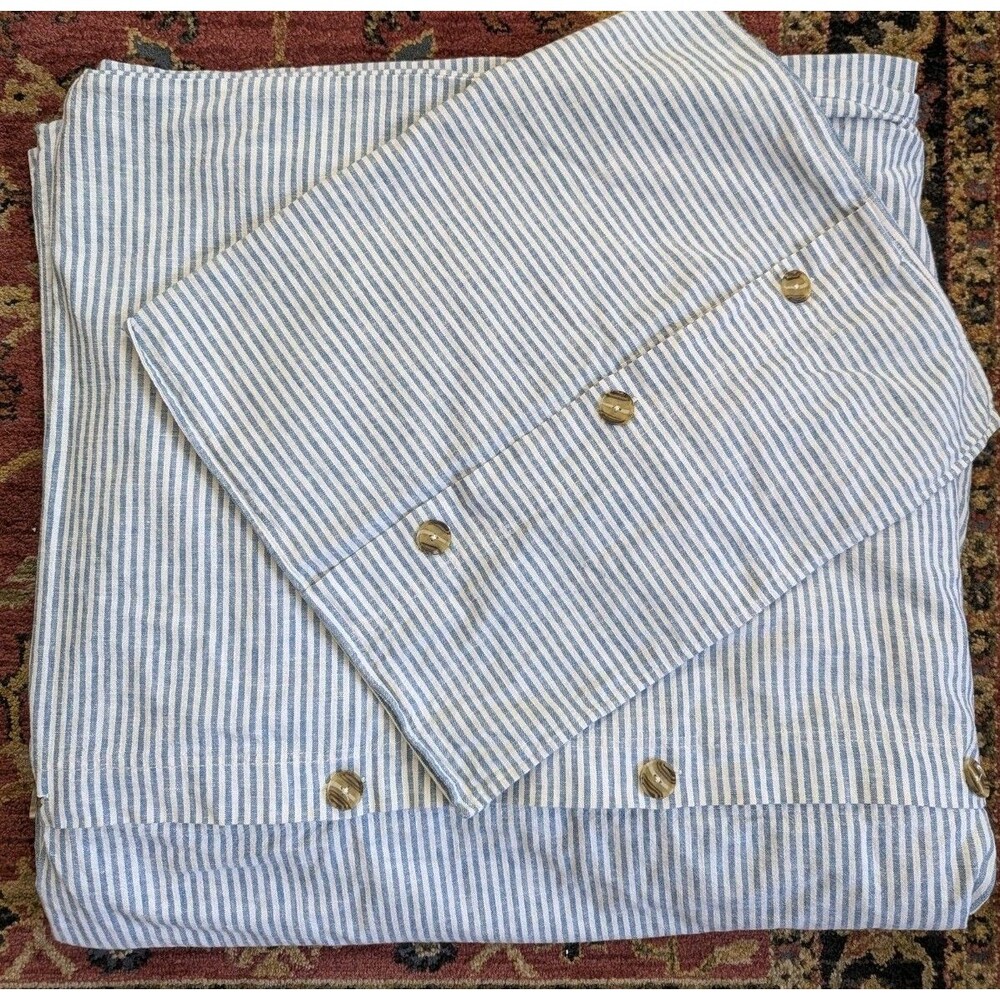 Pottery Barn Wheaton Blue Stripe King Duvet Cover Linen Cotton Chambray + Sham